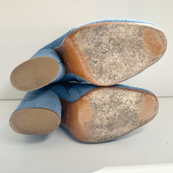 Derek Lam 10 Crosby Blue Denim Patchwork Bootie Block Heel 6.5 - Picture 7 of 11